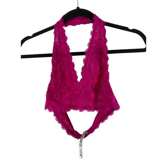 Intimately Free People Pink Lace Halter Bralette Wireless No Padding Lined SMALL - Picture 1 of 4